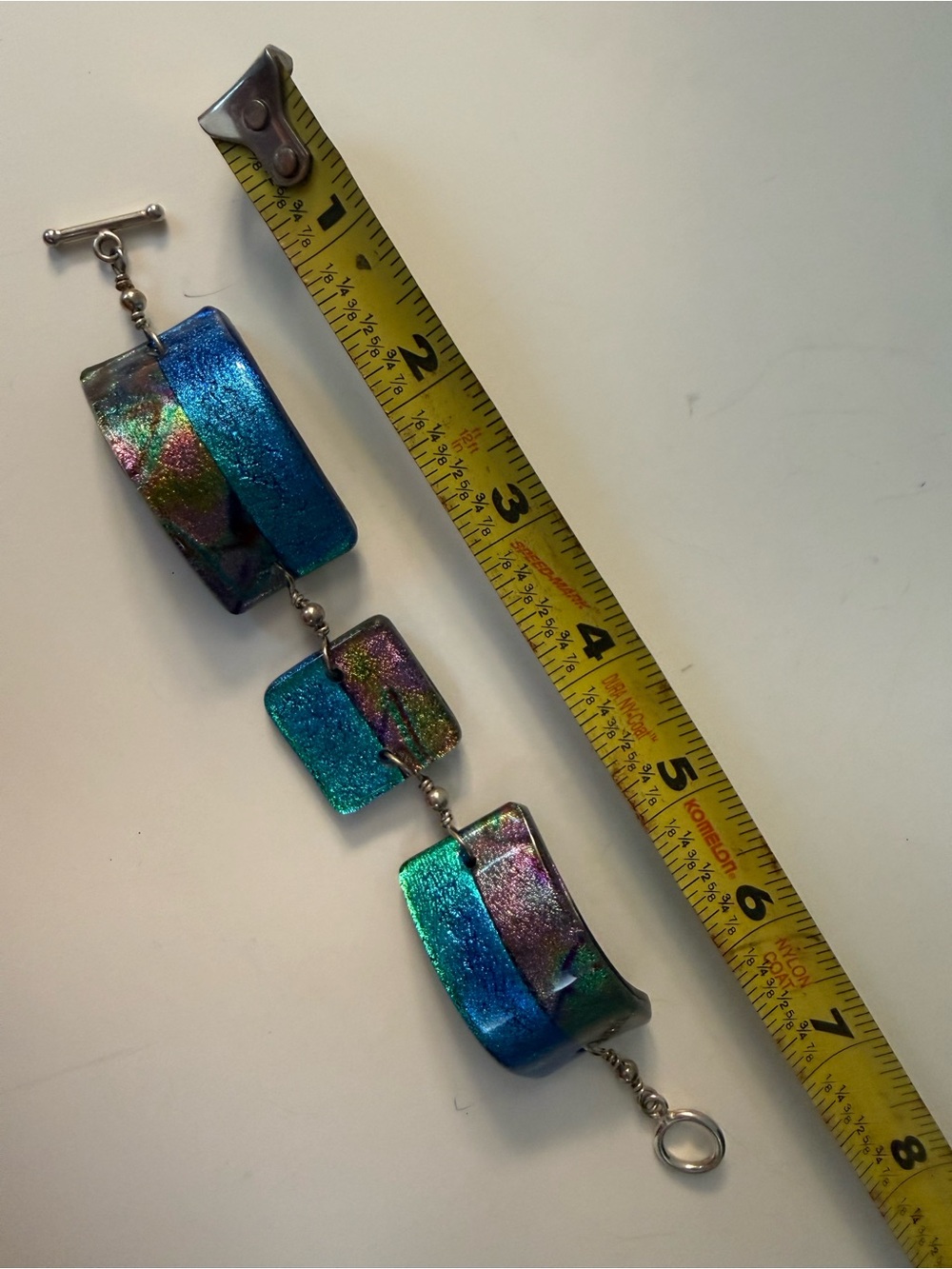 Artisan Dichroic Iridescent Blue-Green Glass Bracelet - Picture 10 of 10